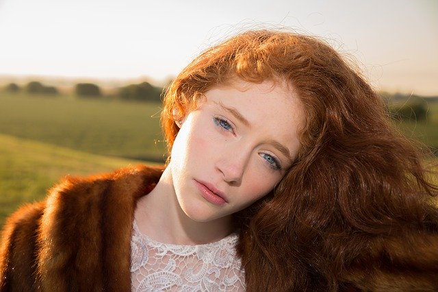 girl, red hair, blue eyes