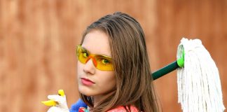 Girl, Glasses, Mop, Cleaning, Clean, Order, Hygiene