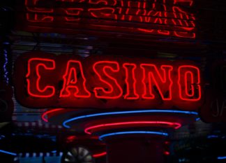red Casino neon sign turned on