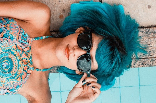 blue, sunglasses, woman
