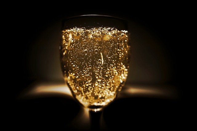 champagne, glass, bubbles
