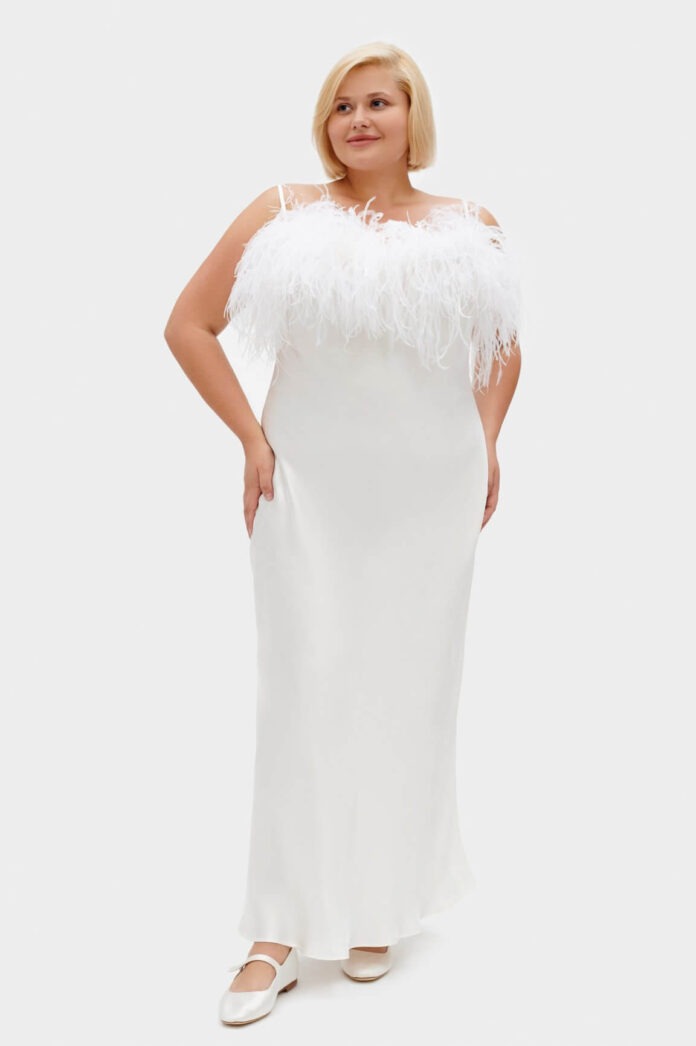 Sleeper_BR2201SF_Boheme-Slip-Dress-with-Feathers_290-BR2201MD_Aristocat-Satin-Ballet-Flats-in-White_250-2-1152x1732