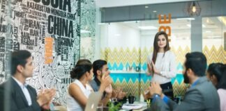 men and women having a meeting