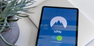 black tablet computer turned on displaying VPN