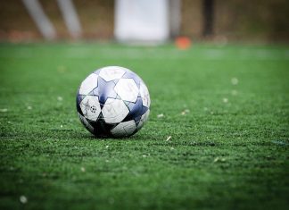 white and blue soccer ball on green grass field during daytime