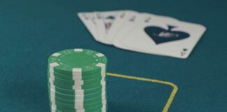 green poker chips on table