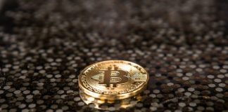 gold-colored Bitcoin coin on ground