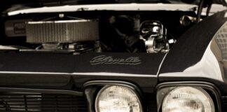 black and white vehicle engine bay