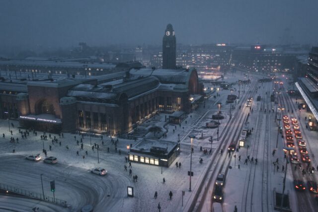 Photo by Alexandr Bormotin aerial photography of street at night covered with snow