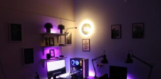 black laptop computer on table