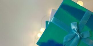 green gift box with white ribbon