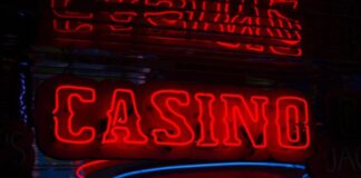 red Casino neon sign turned on