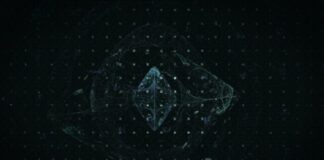 a black background with a blue and green design