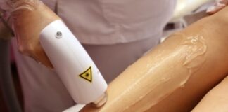 a woman getting a laser on her leg