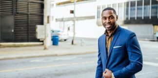 man in blue formal suit