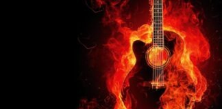 flaming guitar digital wallpaper