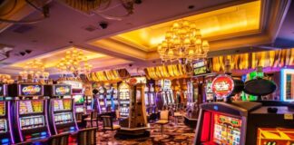 arcade machine with lights turned on inside room