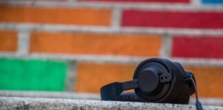 black headphones on floor