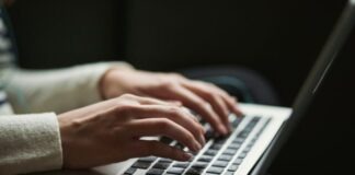person using laptop