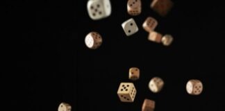a group of dices flying in the air