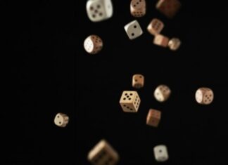 a group of dices flying in the air