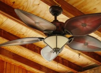 How Can I Safely Install a Ceiling Fan? brown and white 5 blade ceiling fan with light fixture