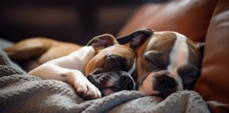 View of cute dog sleeping on bed