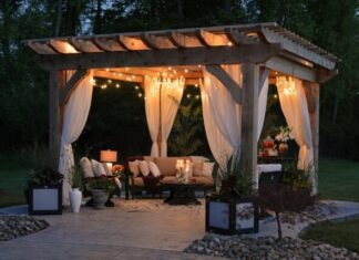 5 Ways to Equip Your Outdoor Space for Entertaining photo of gazebo with curtain and string lights