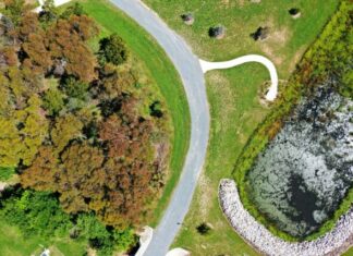 Improving Community Planning with Drone Mapping an aerial view of a winding road in a park