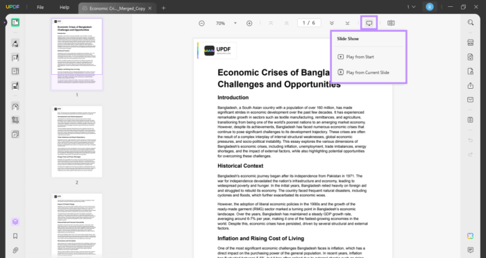 click the slideshow button and select one option.