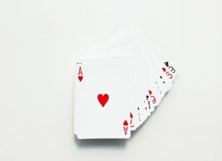 white and red heart print card