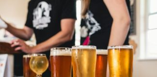 clear drinking glass with beer