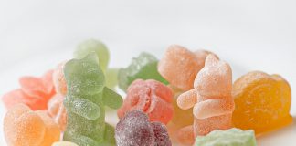 orange green and pink candies