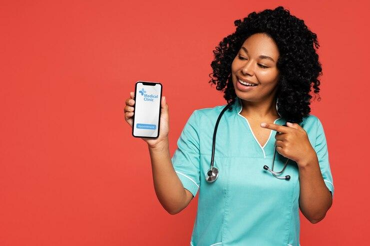 Close up on nurse with phone