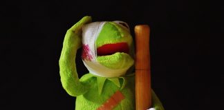 kermit, injured, pavement, association, injury, stuffed animal, cuddly toy, toy, fabric figure, first aid