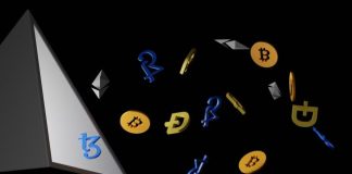 a pyramid with some bitcoins coming out of it