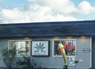 Dispensary Security Solutions: Best Practices for 24/7 Protection a building with a sign and a telephone in front of it