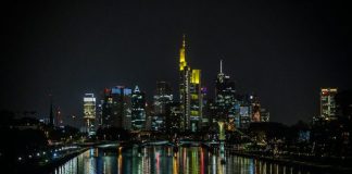 city skyline during night time
