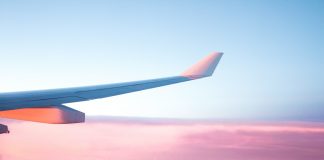 aerial view of airplane wing
