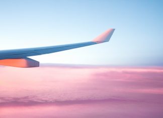 aerial view of airplane wing