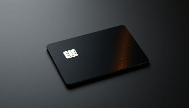 A sleek black credit card gleaming under soft lights, representing the pinnacle of luxury and exclusive perks.