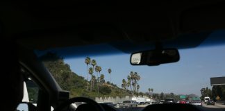 A view of a highway from inside a car