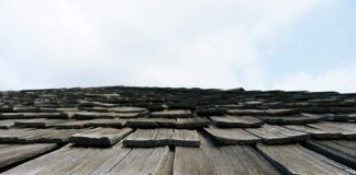 a roof with shingles