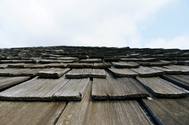 a roof with shingles
