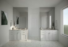 Two People, One Sink Zone: How To Get a Double Vanity Right a large bathroom with two sinks and two mirrors