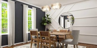 a dining room with a table and chairs