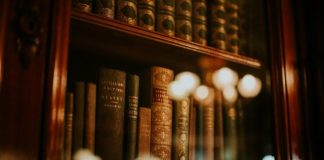 books in glass bookcase