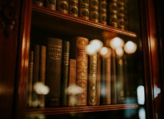books in glass bookcase