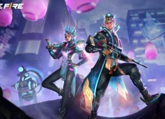 Characters holding weapons in a cyberpunk setting to illustrate free fire sensitivity settings needed to boost aim and performance