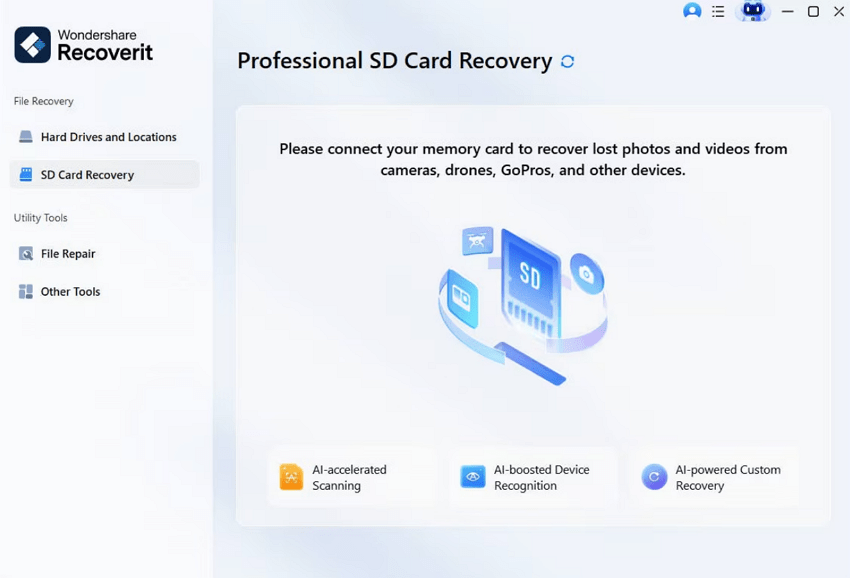 access sd card recovery feature recoverit